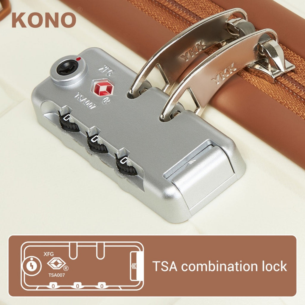 20″ Scratch-Resistant Cabin Suitcase with TSA Lock – Cream & Brown