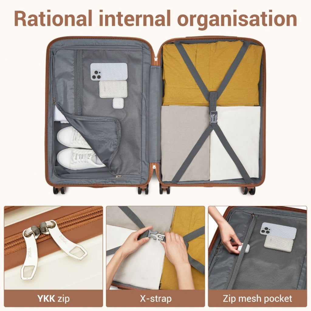 20″ Scratch-Resistant Cabin Suitcase with TSA Lock – Cream & Brown