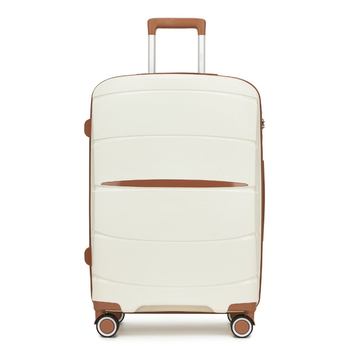 Kono PP Modern Scratch-Resistant Cabin Suitcase with TSA Lock & Stylish Brown Accents (KSK2591) - Cream & Brown