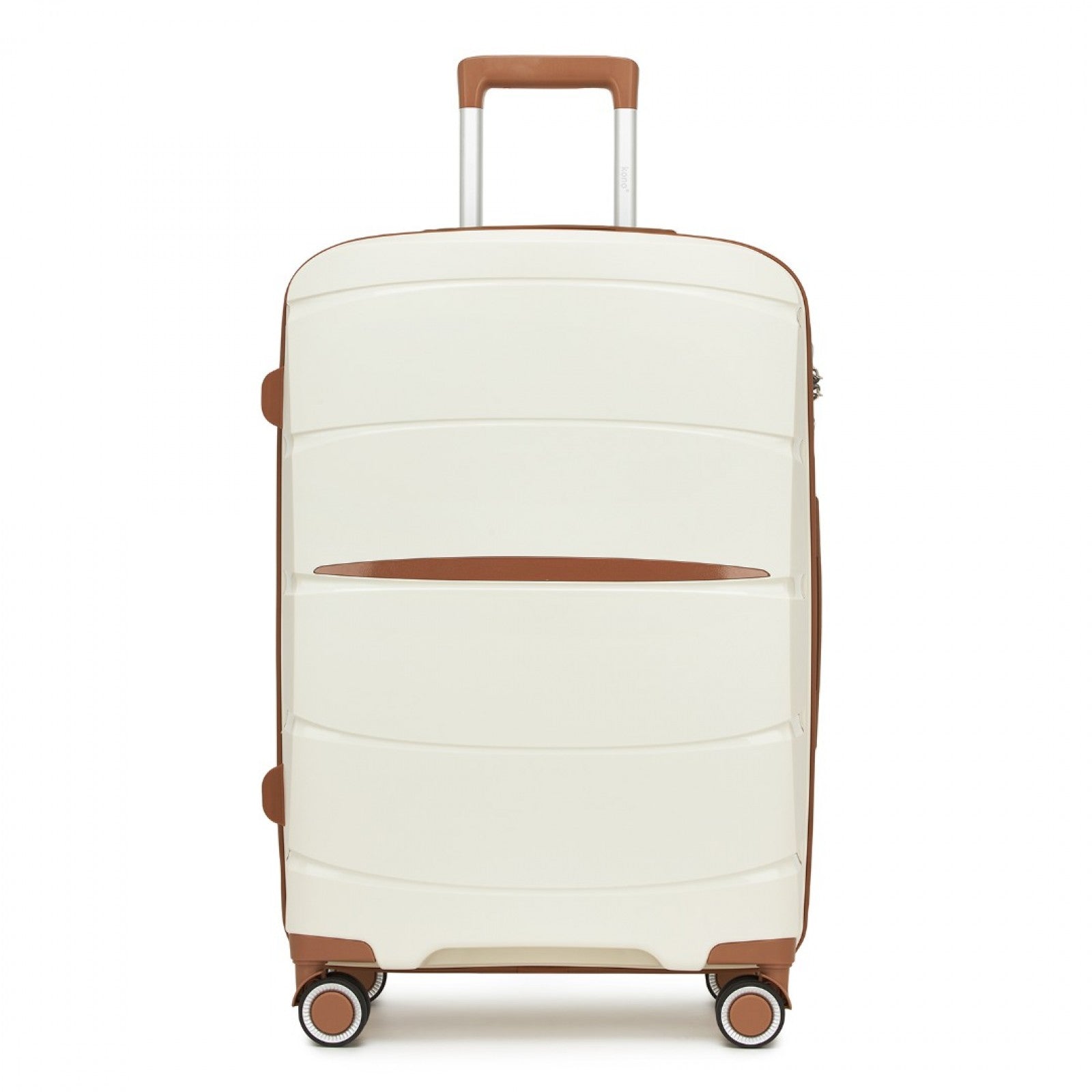 Kono PP Modern Scratch-Resistant Cabin Suitcase with TSA Lock & Stylish Brown Accents (KSK2591) - Cream & Brown