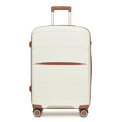 Kono PP Modern Scratch-Resistant Cabin Suitcase with TSA Lock & Stylish Brown Accents (KSK2591) - Cream & Brown