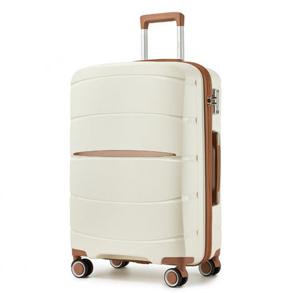 Kono PP Modern Scratch-Resistant Cabin Suitcase with TSA Lock & Stylish Brown Accents (KSK2591) - Cream & Brown