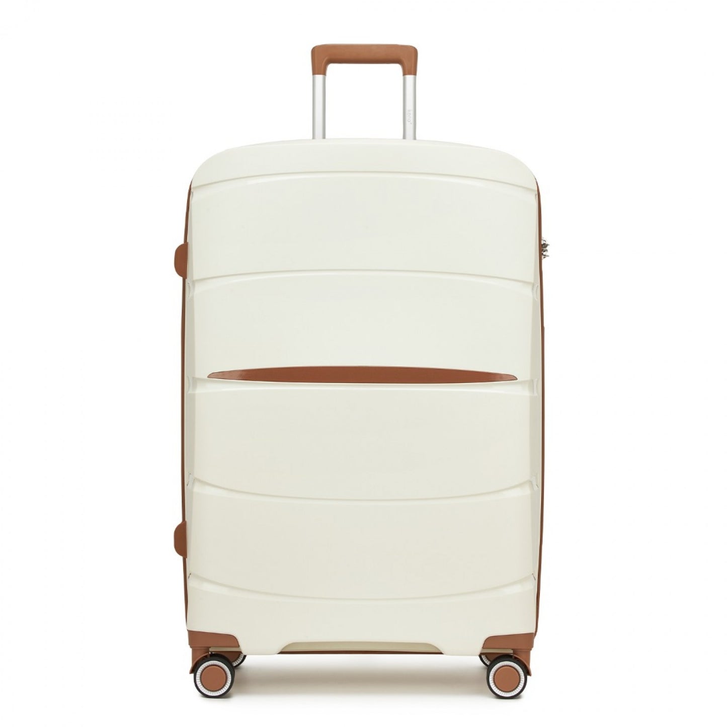 Kono PP Modern Scratch-Resistant Cabin Suitcase with TSA Lock & Stylish Brown Accents (KSK2591) - Cream & Brown
