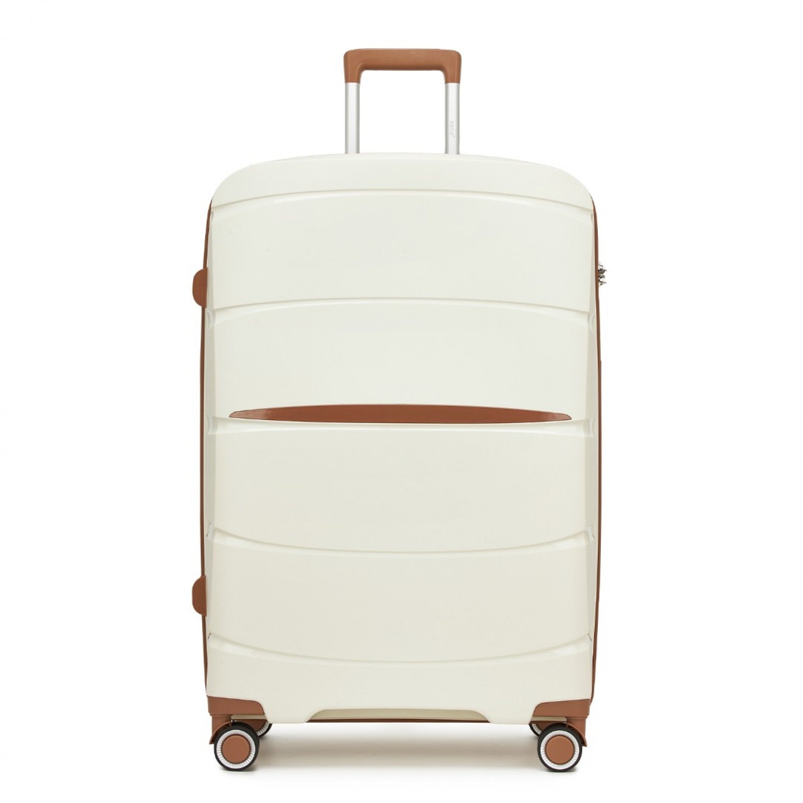 Kono PP Modern Scratch-Resistant Cabin Suitcase with TSA Lock & Stylish Brown Accents (KSK2591) - Cream & Brown