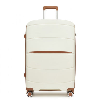 Kono PP Modern Scratch-Resistant Cabin Suitcase with TSA Lock & Stylish Brown Accents (KSK2591) - Cream & Brown