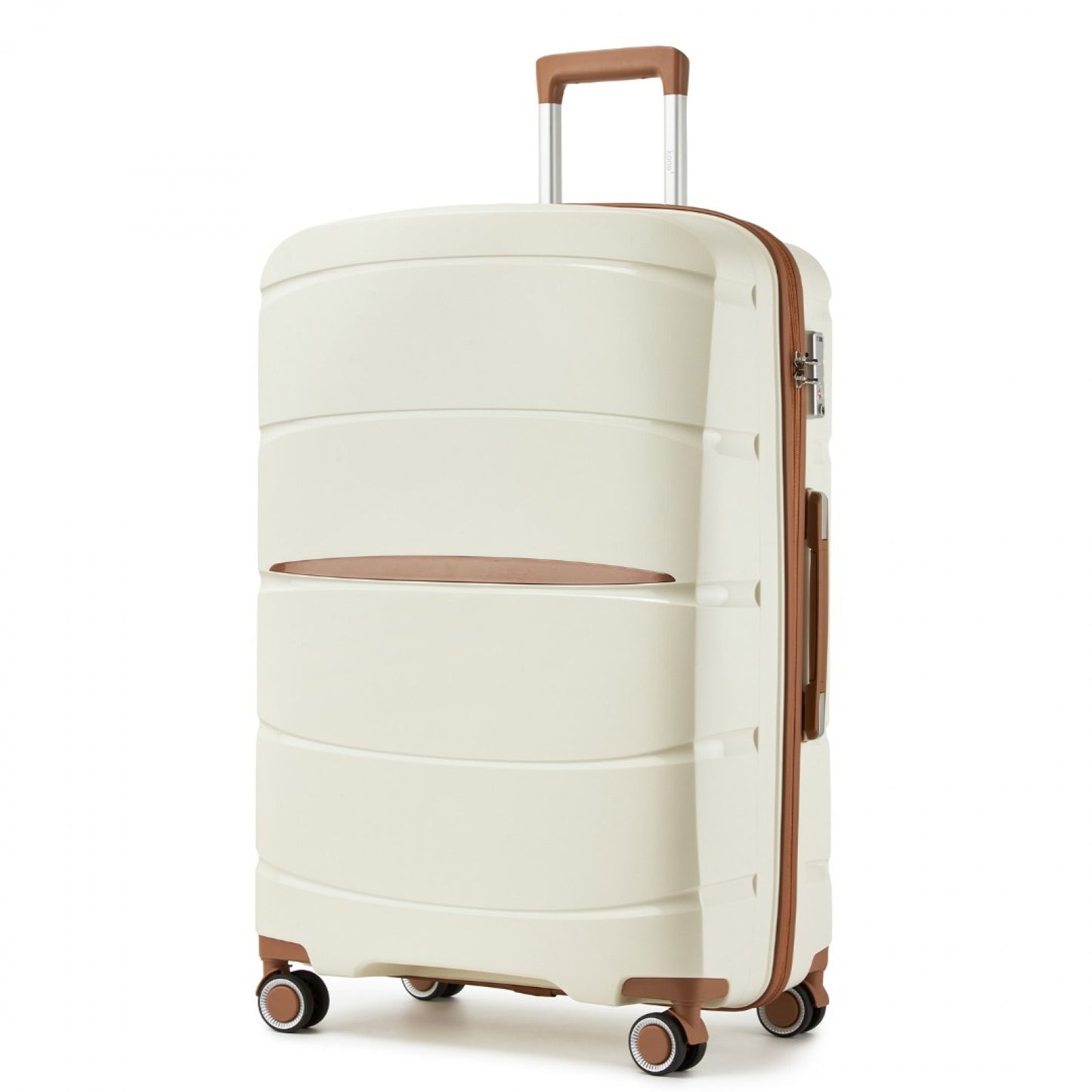 Kono PP Modern Scratch-Resistant Cabin Suitcase with TSA Lock & Stylish Brown Accents (KSK2591) - Cream & Brown