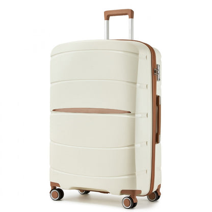 Kono PP Modern Scratch-Resistant Cabin Suitcase with TSA Lock & Stylish Brown Accents (KSK2591) - Cream & Brown