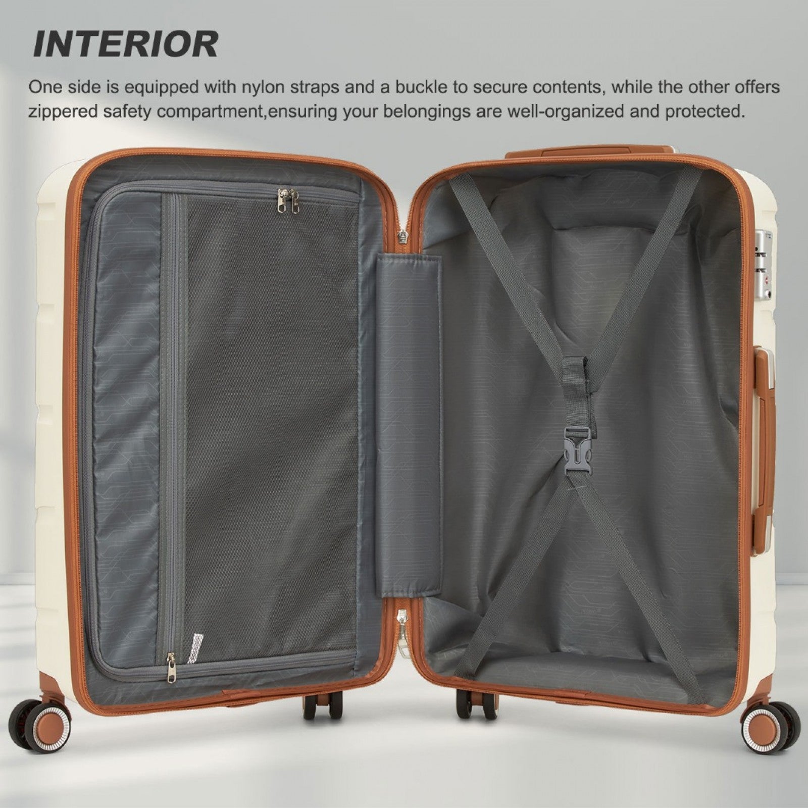 20″, 24″ & 28″ Scratch‑Resistant Suitcase Set with TSA Lock – Cream & Brown