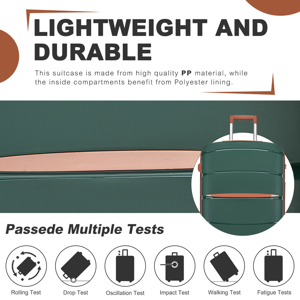 20″, 24″ & 28″ Scratch‑Resistant Suitcase Set with TSA Lock – Green & Brown