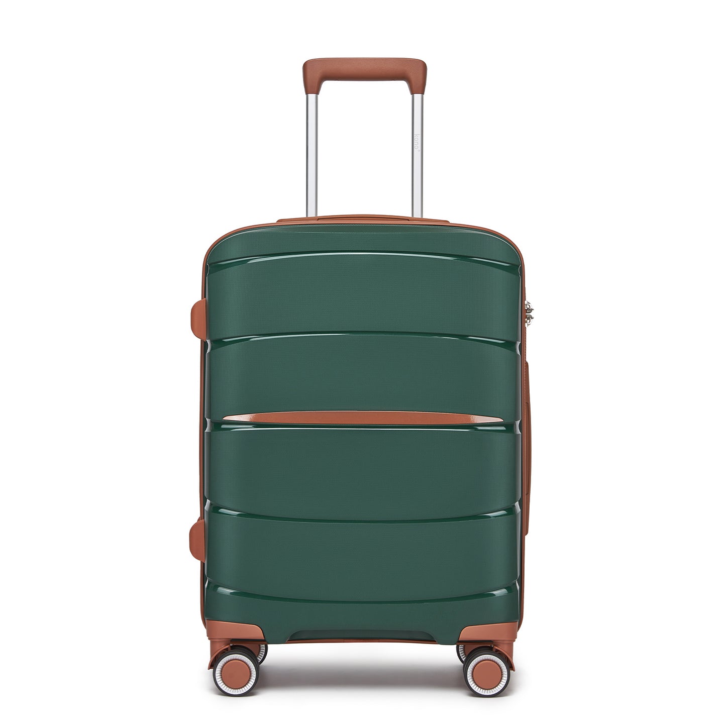 Kono PP Modern Scratch-Resistant Cabin Suitcase with TSA Lock & Stylish Brown Accents (KSK2591) - Green & Brown
