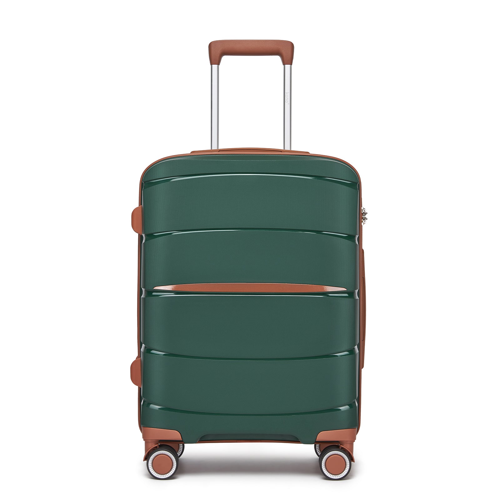 Kono PP Modern Scratch-Resistant Cabin Suitcase with TSA Lock & Stylish Brown Accents (KSK2591) - Green & Brown