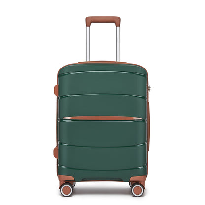 Kono PP Modern Scratch-Resistant Cabin Suitcase with TSA Lock & Stylish Brown Accents (KSK2591) - Green & Brown