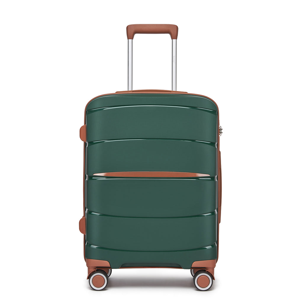 20″ Scratch-Resistant Cabin Suitcase with TSA Lock – Green & Brown