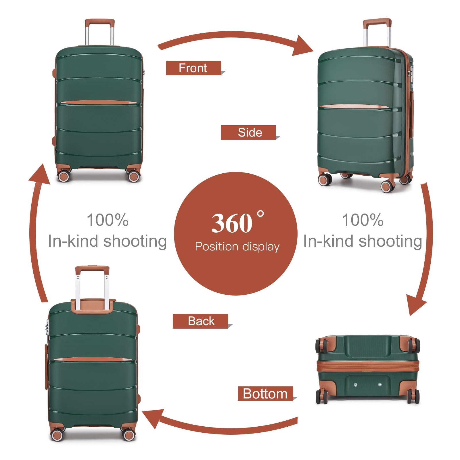 20″, 24″ & 28″ Scratch‑Resistant Suitcase Set with TSA Lock – Green & Brown