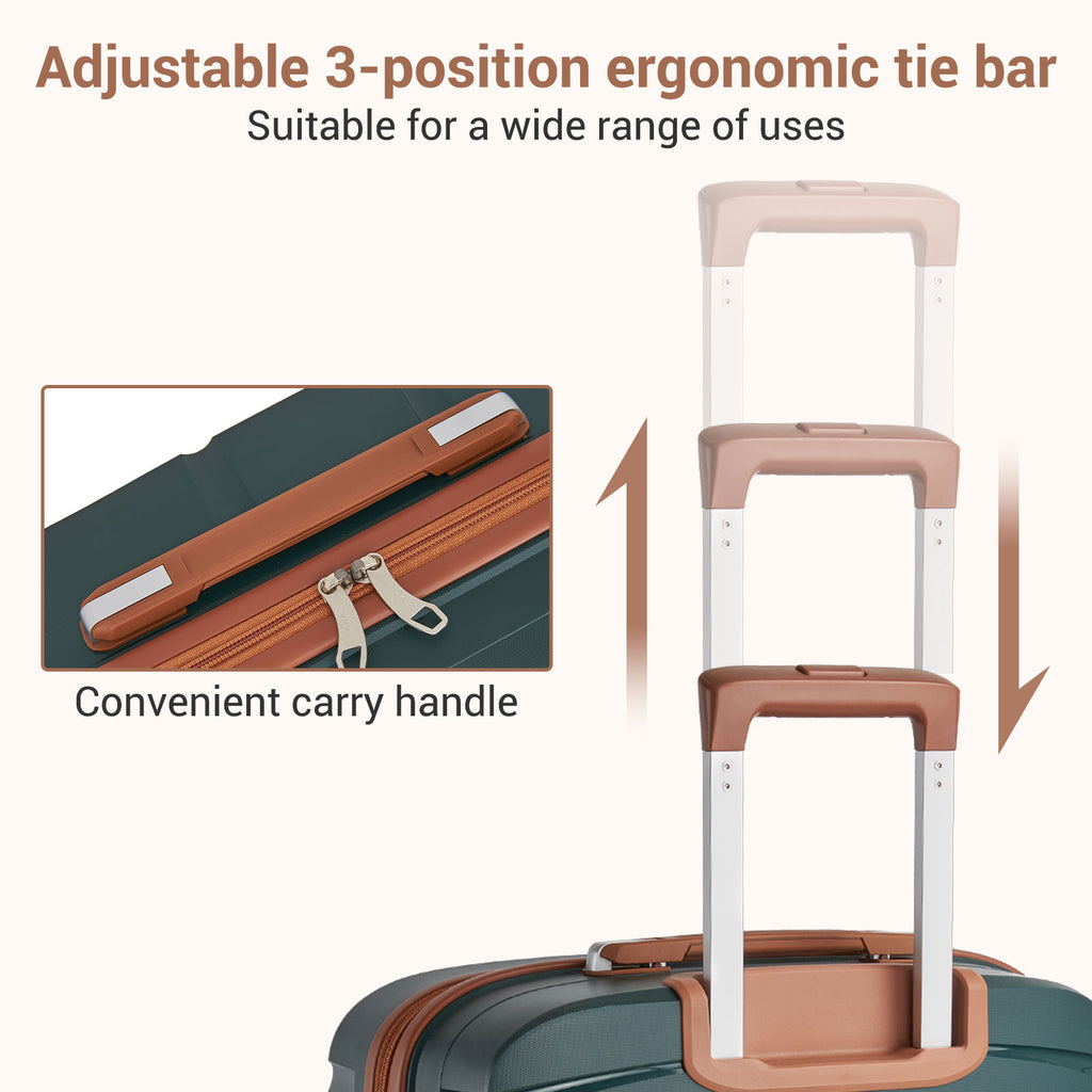 20″, 24″ & 28″ Scratch‑Resistant Suitcase Set with TSA Lock – Green & Brown