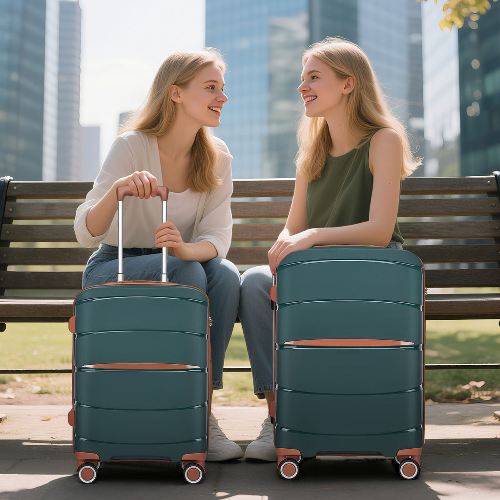 20″ Scratch-Resistant Cabin Suitcase with TSA Lock – Green & Brown