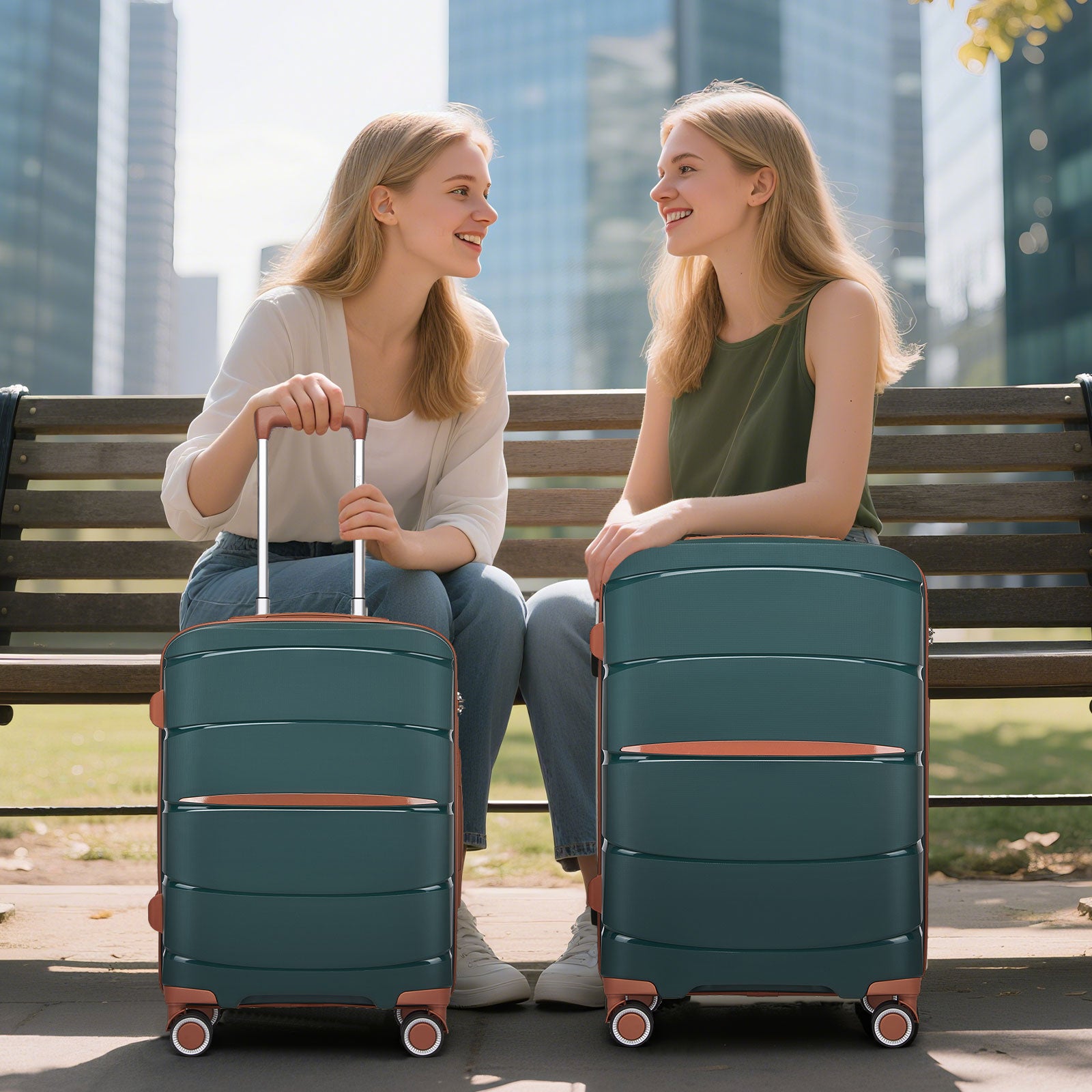 20″ Scratch-Resistant Cabin Suitcase with TSA Lock – Green & Brown