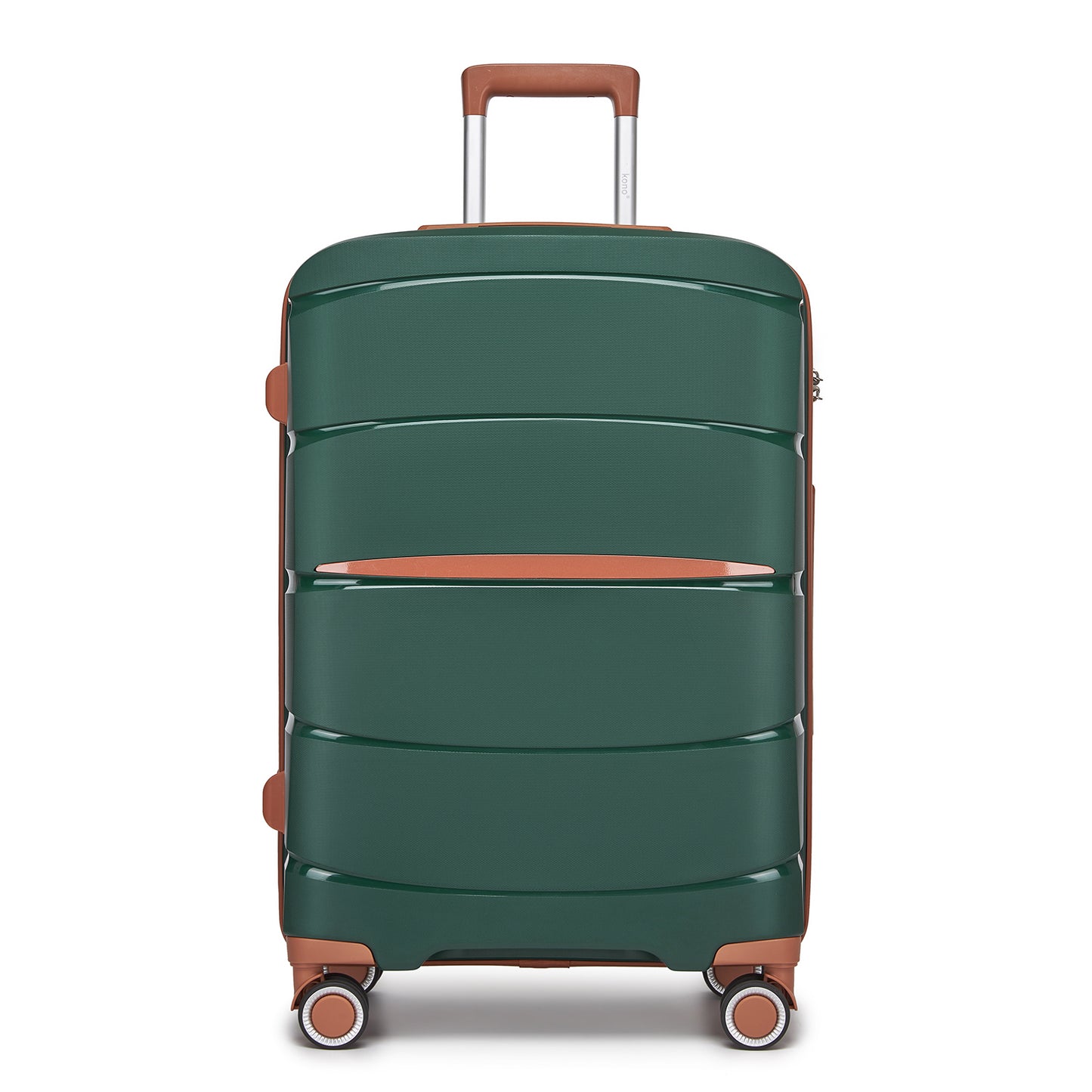 Kono PP Modern Scratch-Resistant Cabin Suitcase with TSA Lock & Stylish Brown Accents (KSK2591) - Green & Brown