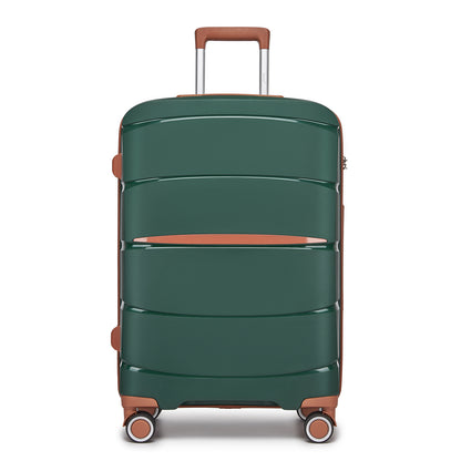 Kono PP Modern Scratch-Resistant Cabin Suitcase with TSA Lock & Stylish Brown Accents (KSK2591) - Green & Brown