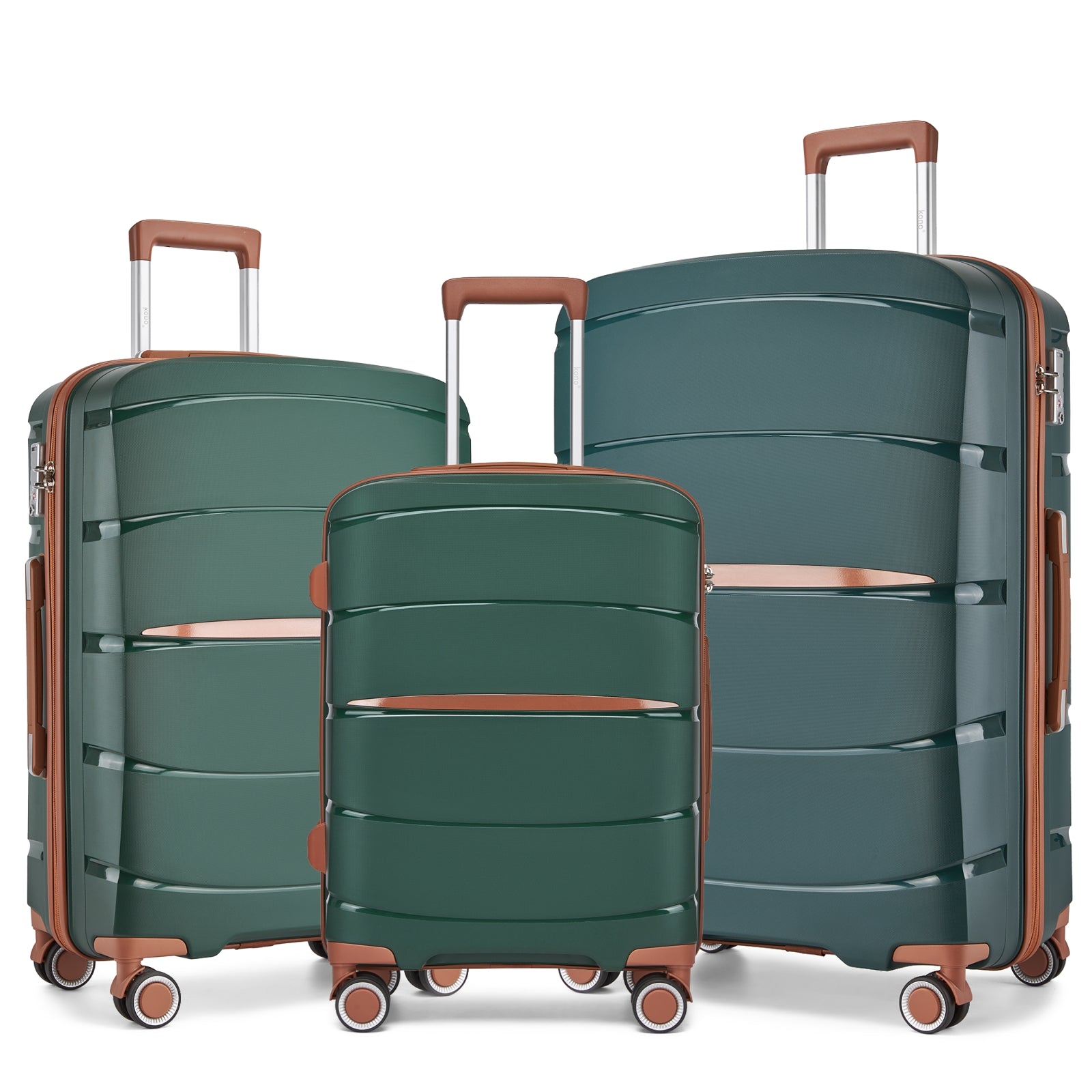 20″, 24″ and 28″ travel luggage set with spinner wheels and organised interiors