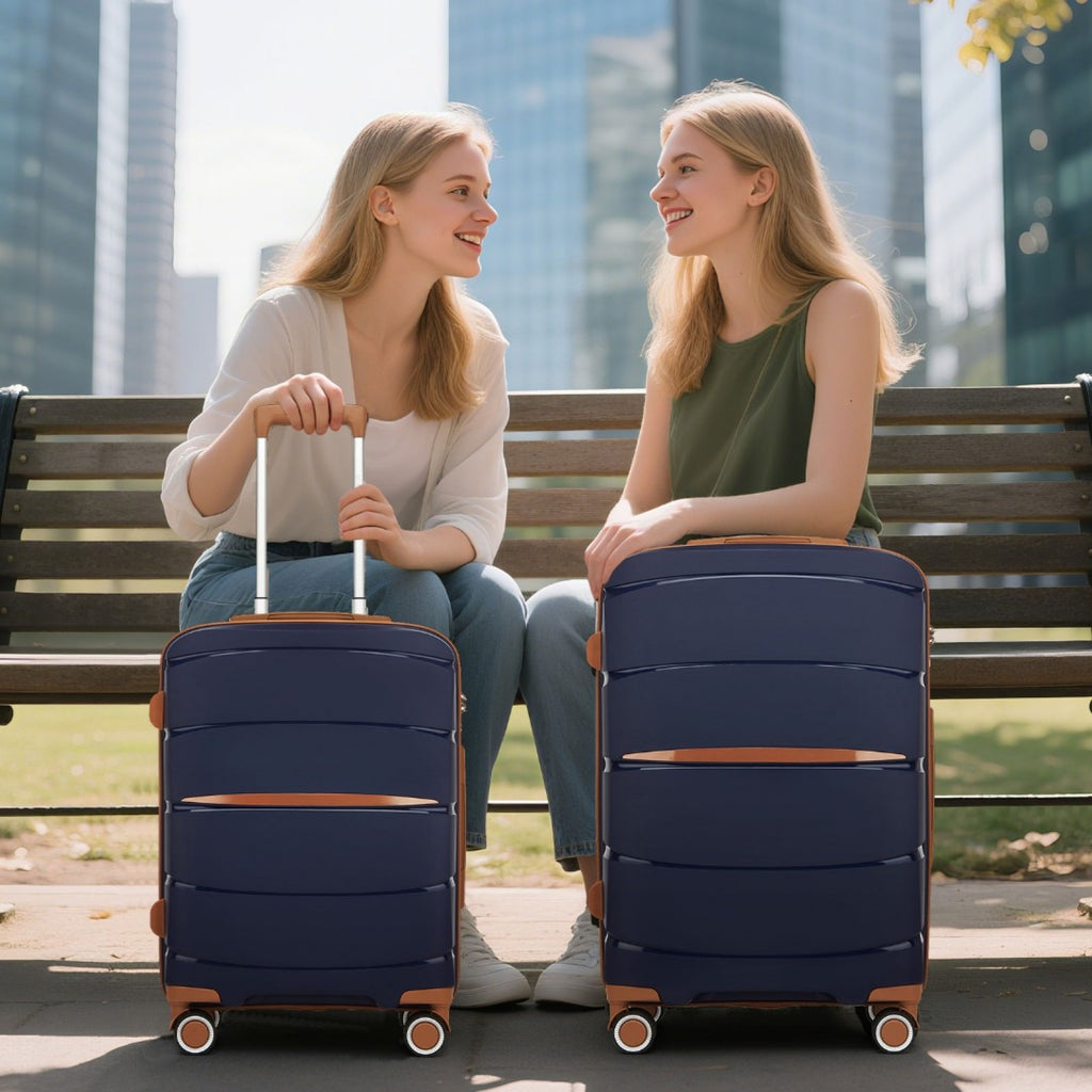 20″ Scratch-Resistant Cabin Suitcase with TSA Lock – Navy & Brown
