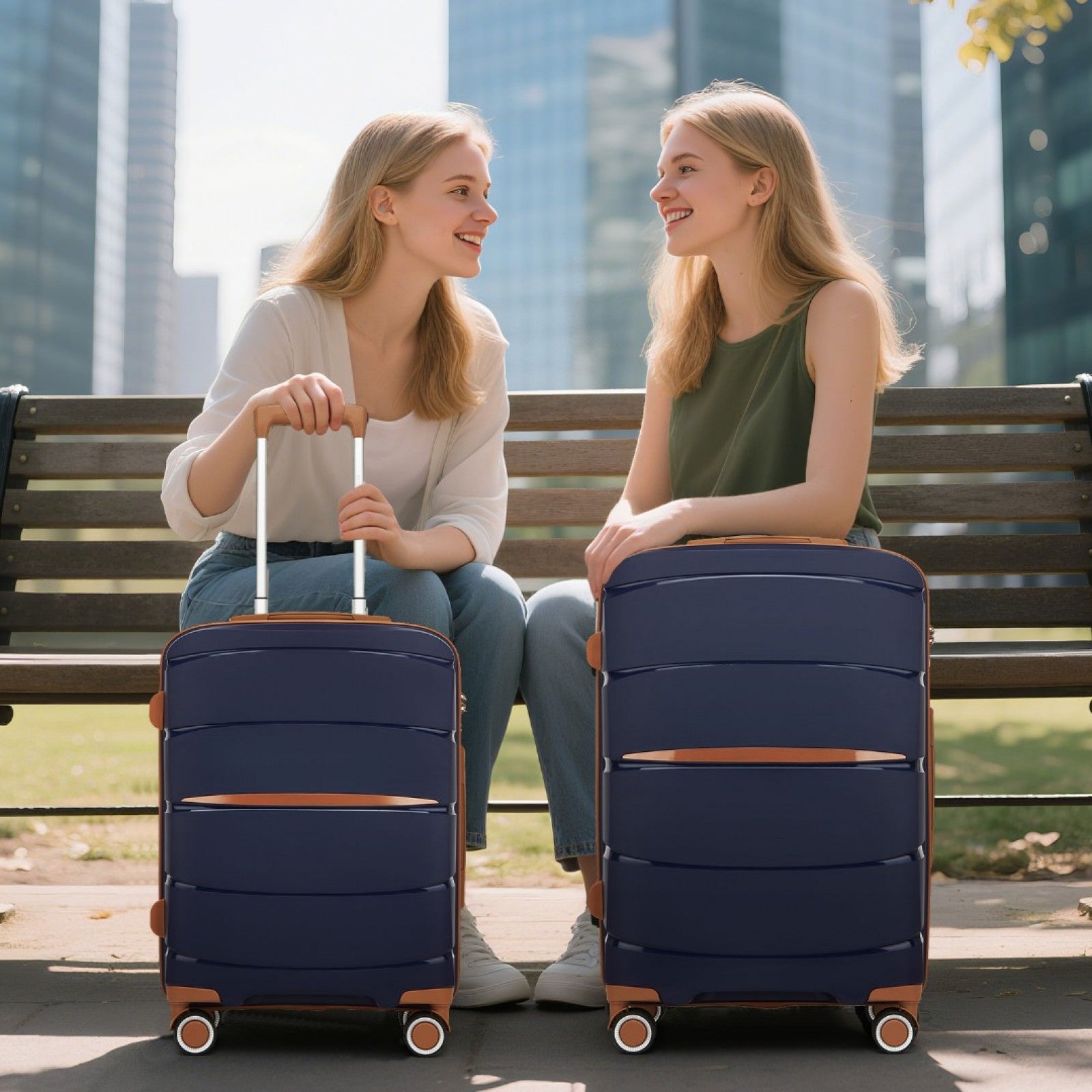 20″ Scratch-Resistant Cabin Suitcase with TSA Lock – Navy & Brown