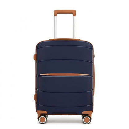 Kono PP Modern Scratch-Resistant Cabin Suitcase with TSA Lock & Stylish Brown Accents (KSK2591) - Navy & Brown