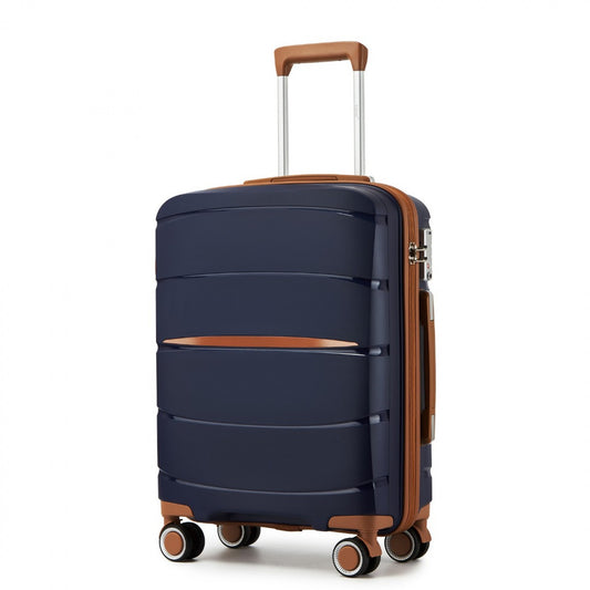 Kono PP Modern Scratch-Resistant Cabin Suitcase with TSA Lock & Stylish Brown Accents (KSK2591) - Navy & Brown