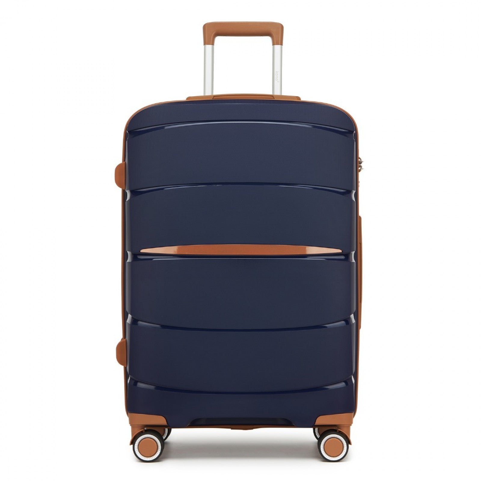 Kono PP Modern Scratch-Resistant Cabin Suitcase with TSA Lock & Stylish Brown Accents (KSK2591) - Navy & Brown