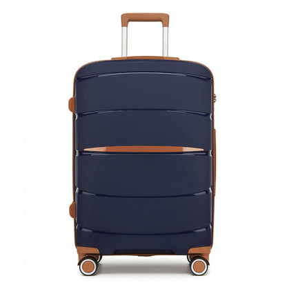 Kono PP Modern Scratch-Resistant Cabin Suitcase with TSA Lock & Stylish Brown Accents (KSK2591) - Navy & Brown