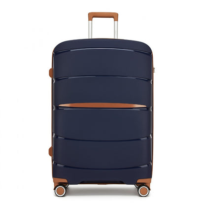 Kono PP Modern Scratch-Resistant Cabin Suitcase with TSA Lock & Stylish Brown Accents (KSK2591) - Navy & Brown