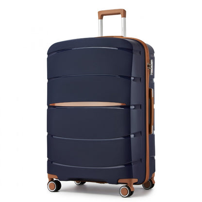 Kono PP Modern Scratch-Resistant Cabin Suitcase with TSA Lock & Stylish Brown Accents (KSK2591) - Navy & Brown