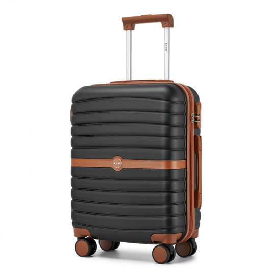 Kono ABS+PC Striped Design with Colour-Block Details Cabin Suitcase with Silent Spinner Wheels (KSK2592) - Black & Brown