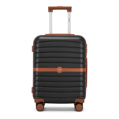 Kono ABS+PC Striped Design with Colour-Block Details Cabin Suitcase with Silent Spinner Wheels (KSK2592) - Black & Brown