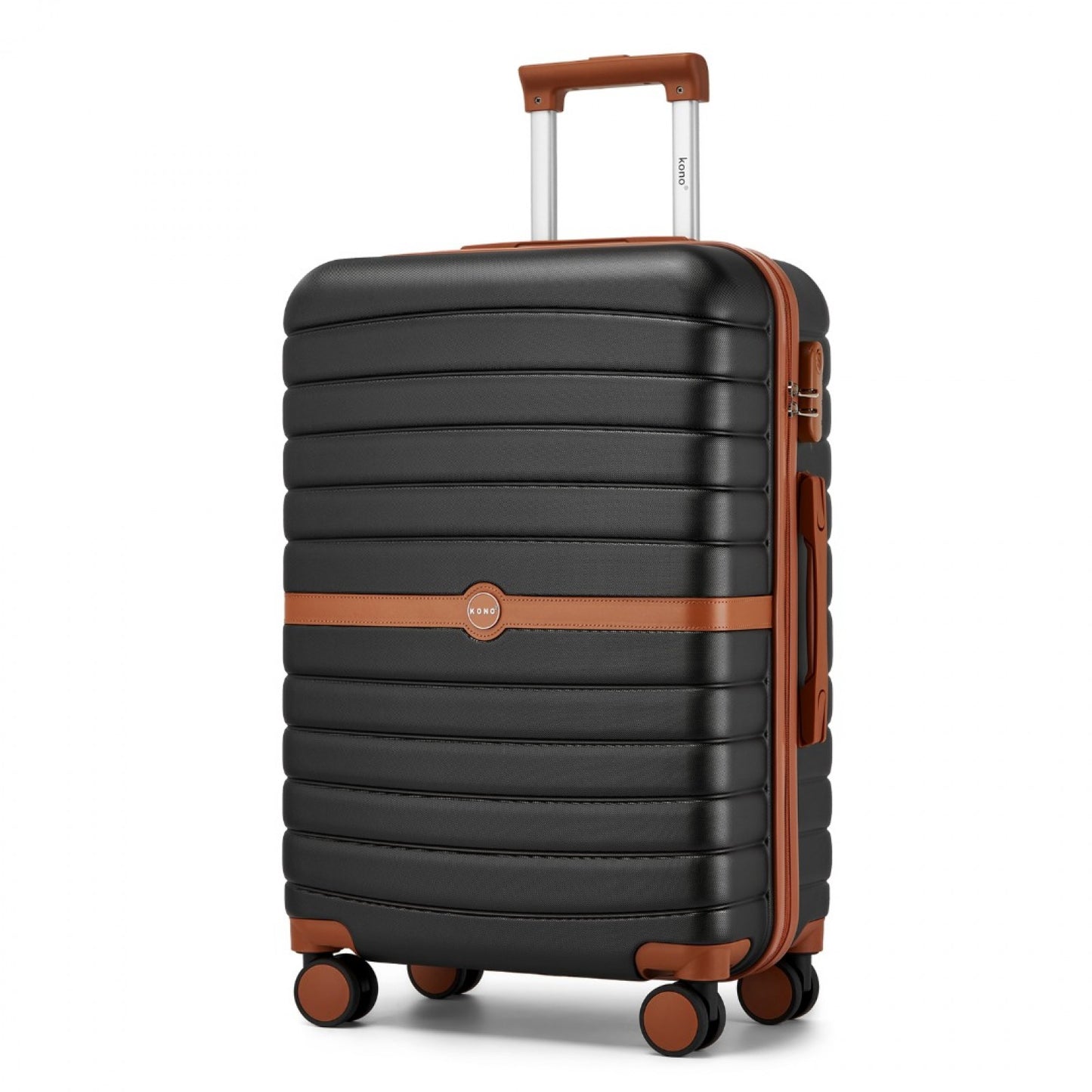 Kono ABS+PC Striped Design with Colour-Block Details Cabin Suitcase with Silent Spinner Wheels (KSK2592) - Black & Brown