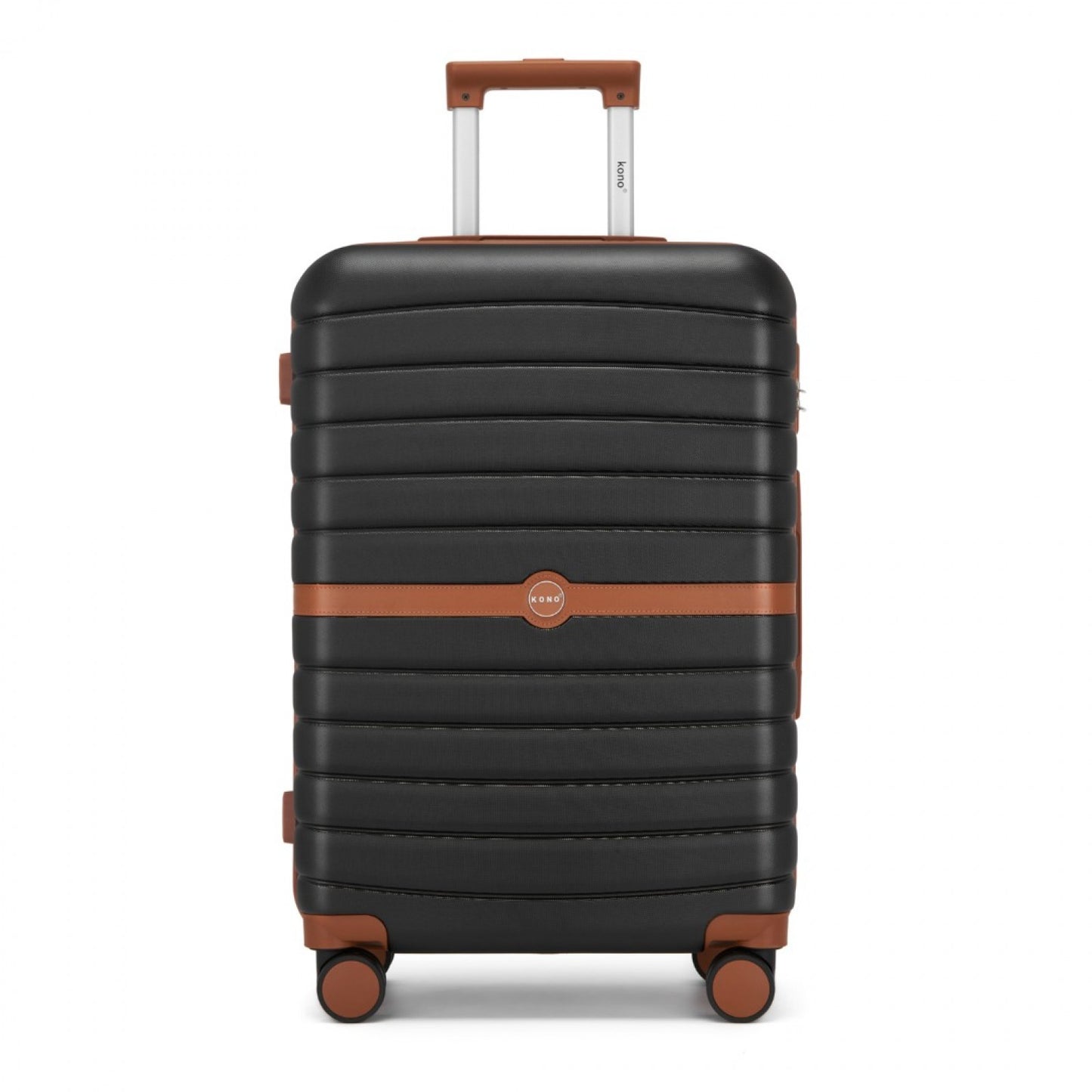 Kono ABS+PC Striped Design with Colour-Block Details Cabin Suitcase with Silent Spinner Wheels (KSK2592) - Black & Brown