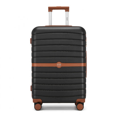 Kono ABS+PC Striped Design with Colour-Block Details Cabin Suitcase with Silent Spinner Wheels (KSK2592) - Black & Brown