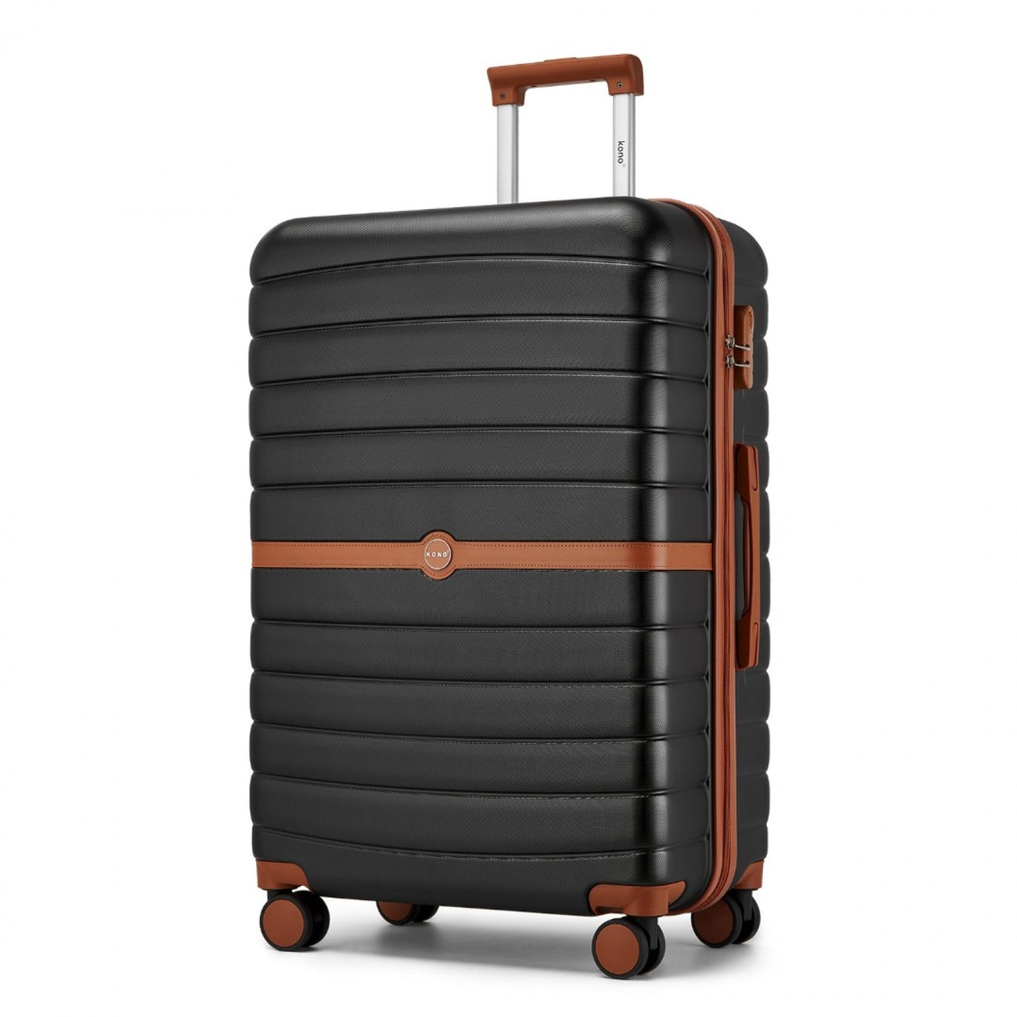 Kono ABS+PC Striped Design with Colour-Block Details Cabin Suitcase with Silent Spinner Wheels (KSK2592) - Black & Brown