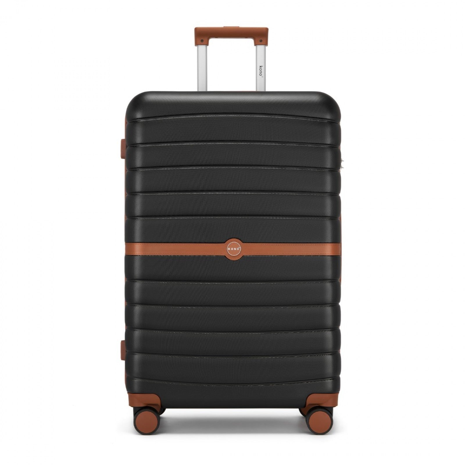 Kono ABS+PC Striped Design with Colour-Block Details Cabin Suitcase with Silent Spinner Wheels (KSK2592) - Black & Brown