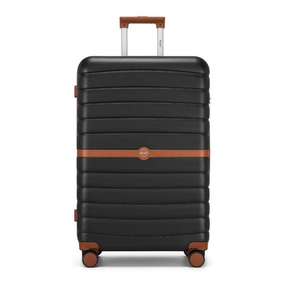 Kono ABS+PC Striped Design with Colour-Block Details Cabin Suitcase with Silent Spinner Wheels (KSK2592) - Black & Brown