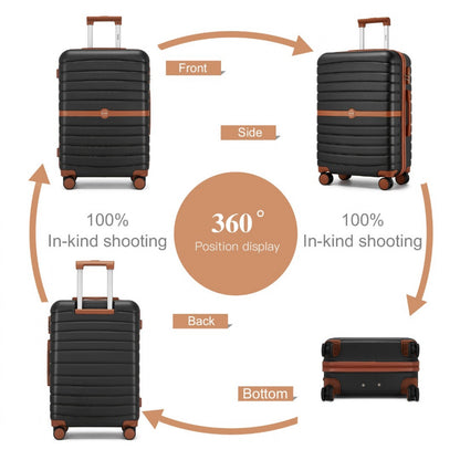 Kono ABS+PC Striped Design with Colour-Block Details 3-Piece Hardshell Luggage Set with Spinner Wheels (KSK2592) - Black & Brown