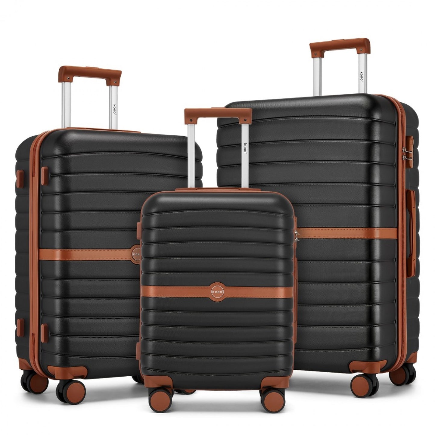 Kono ABS+PC Striped Design with Colour-Block Details 3-Piece Hardshell Luggage Set with Spinner Wheels (KSK2592) - Black & Brown