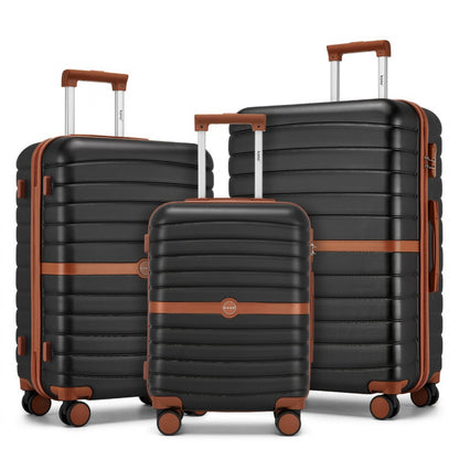 Kono ABS+PC Striped Design with Colour-Block Details 3-Piece Hardshell Luggage Set with Spinner Wheels (KSK2592) - Black & Brown