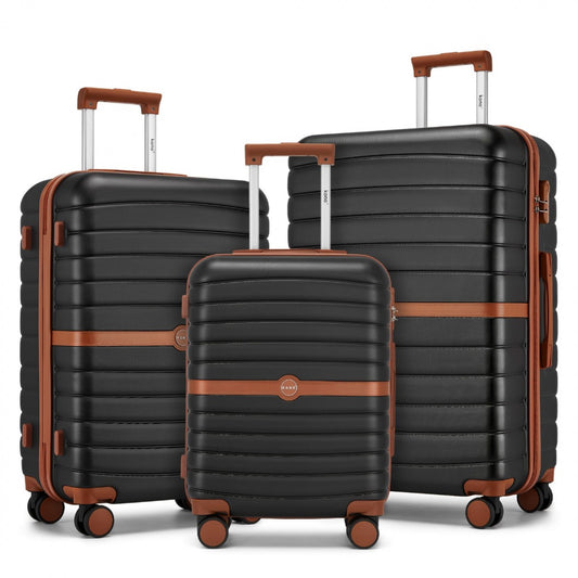 Kono ABS+PC Striped Design with Colour-Block Details 3-Piece Hardshell Luggage Set with Spinner Wheels (KSK2592) - Black & Brown
