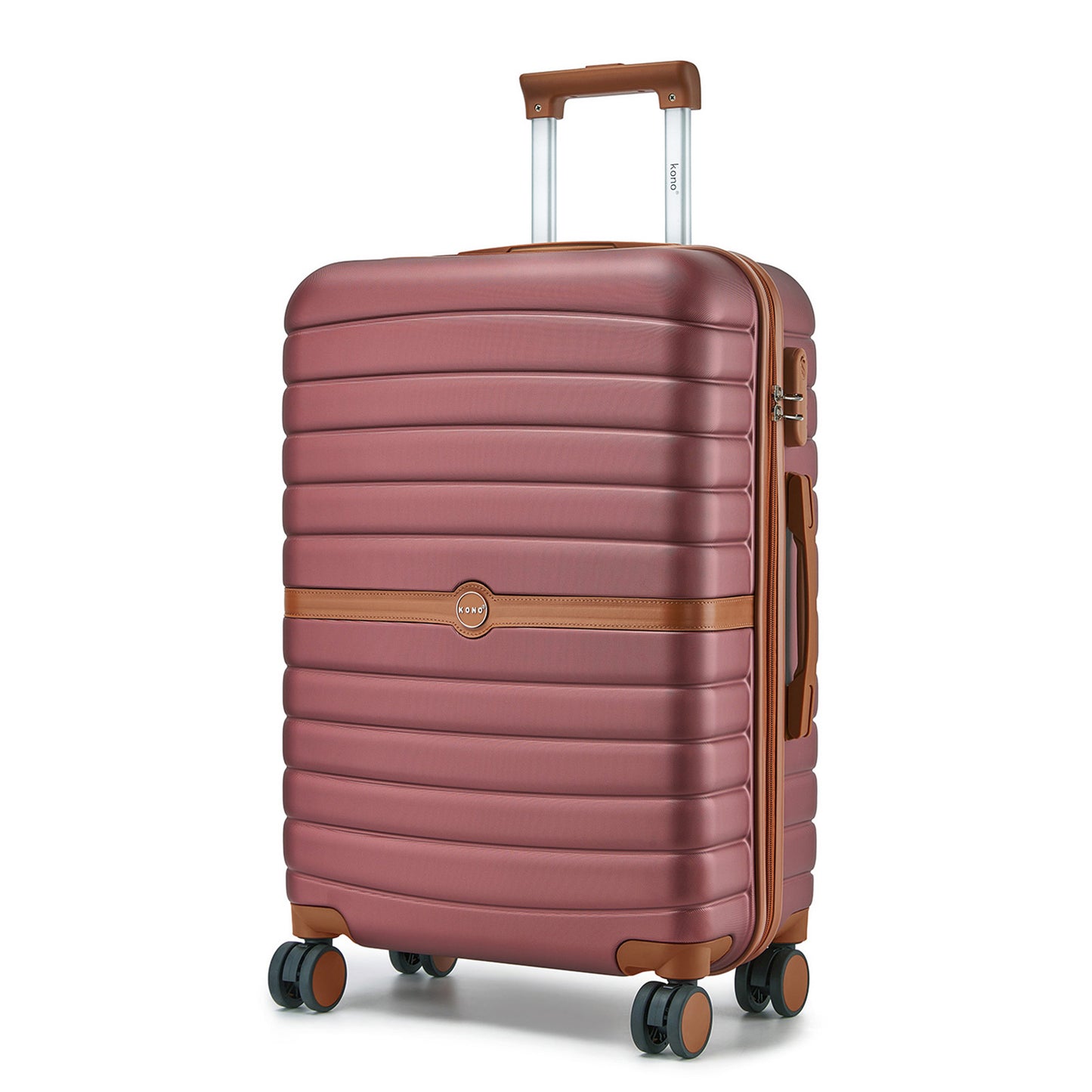 Kono ABS+PC Striped Design with Colour-Block Details Cabin Suitcase with Silent Spinner Wheels (KSK2592) - Burgundy & Brown