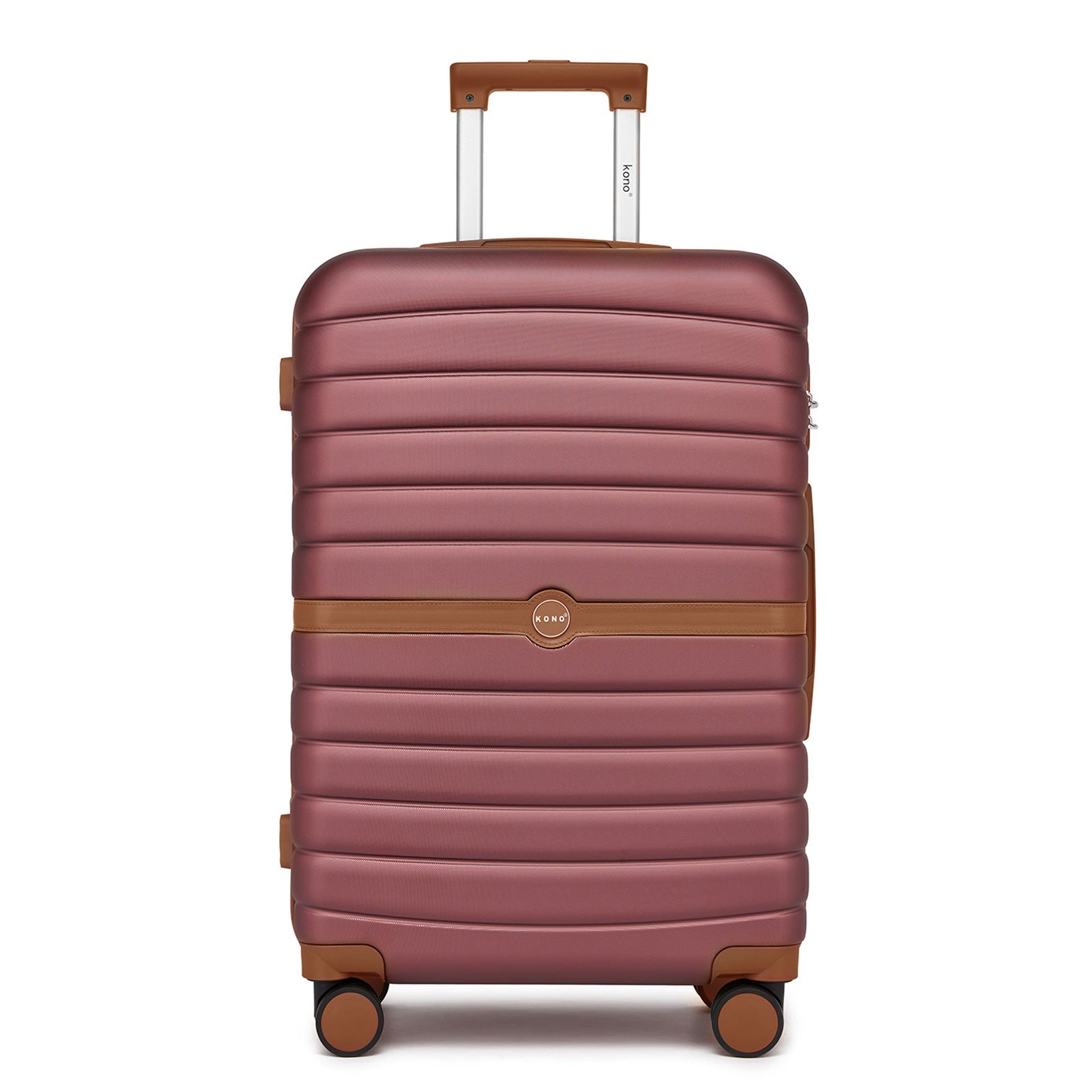 Kono ABS+PC Striped Design with Colour-Block Details Cabin Suitcase with Silent Spinner Wheels (KSK2592) - Burgundy & Brown