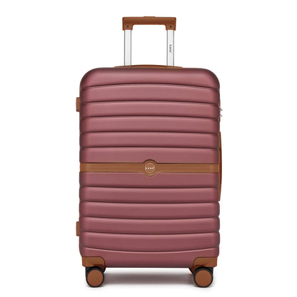 Kono ABS+PC Striped Design with Colour-Block Details Cabin Suitcase with Silent Spinner Wheels (KSK2592) - Burgundy & Brown