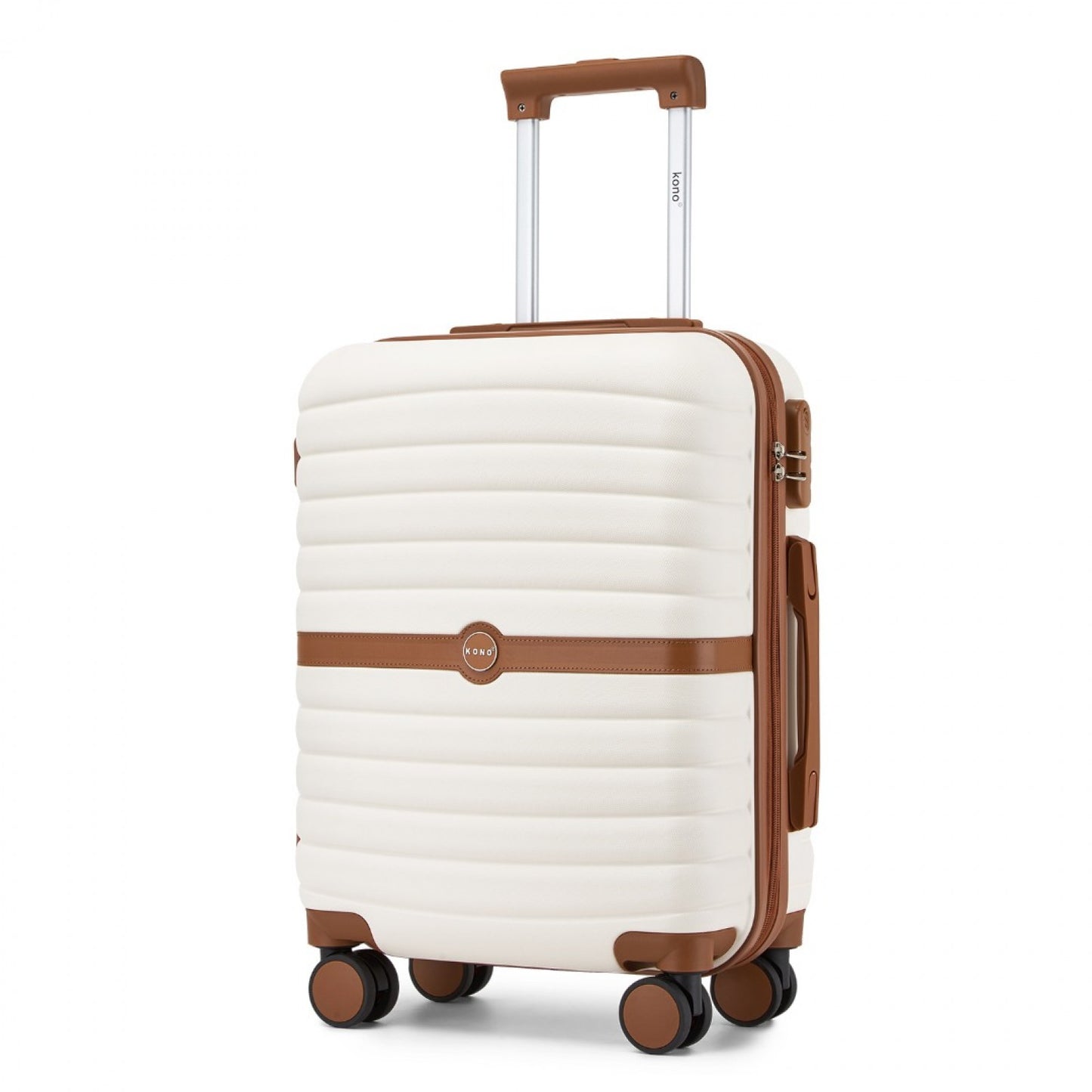 Kono ABS+PC Striped Design with Colour-Block Details Cabin Suitcase with Silent Spinner Wheels (KSK2592) - Cream & Brown