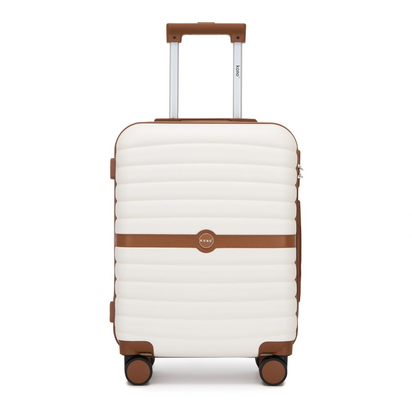 Kono ABS+PC Striped Design with Colour-Block Details Cabin Suitcase with Silent Spinner Wheels (KSK2592) - Cream & Brown