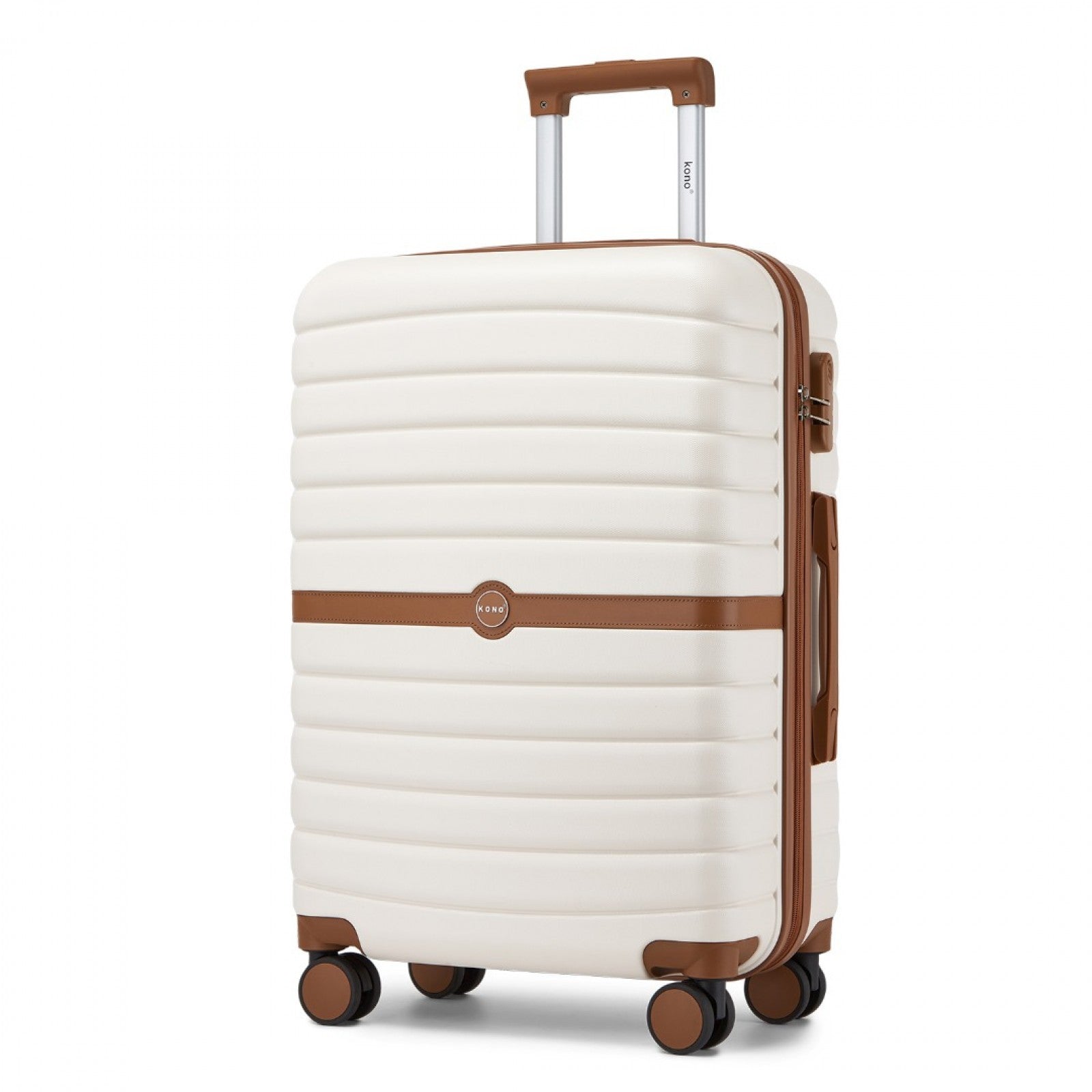 Kono ABS+PC Striped Design with Colour-Block Details 3-Piece Hardshell Luggage Set with Spinner Wheels (KSK2592) - Cream & Brown